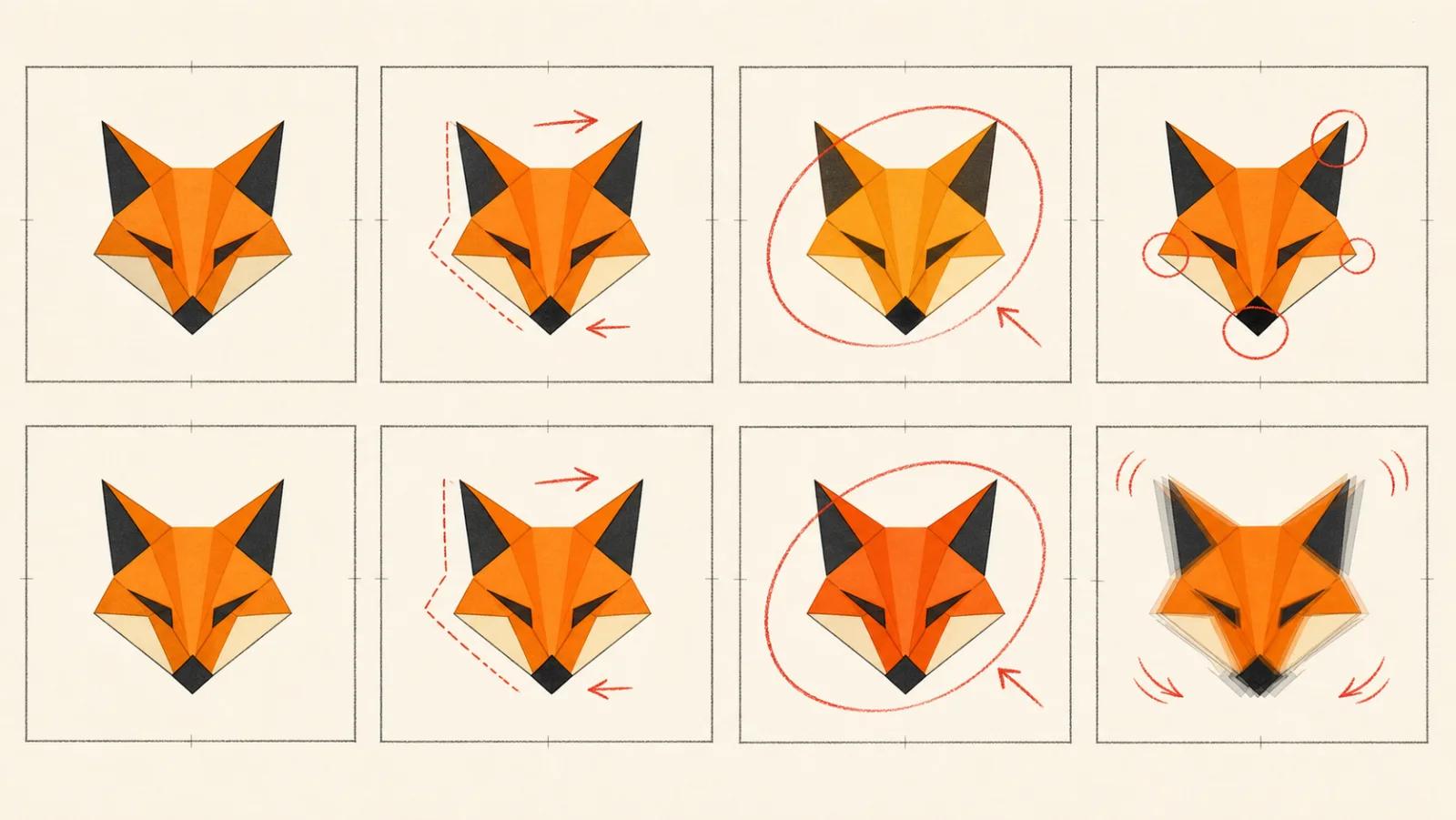 A frame-by-frame logo animation review sheet showing shape, color, edge, and final-frame problems