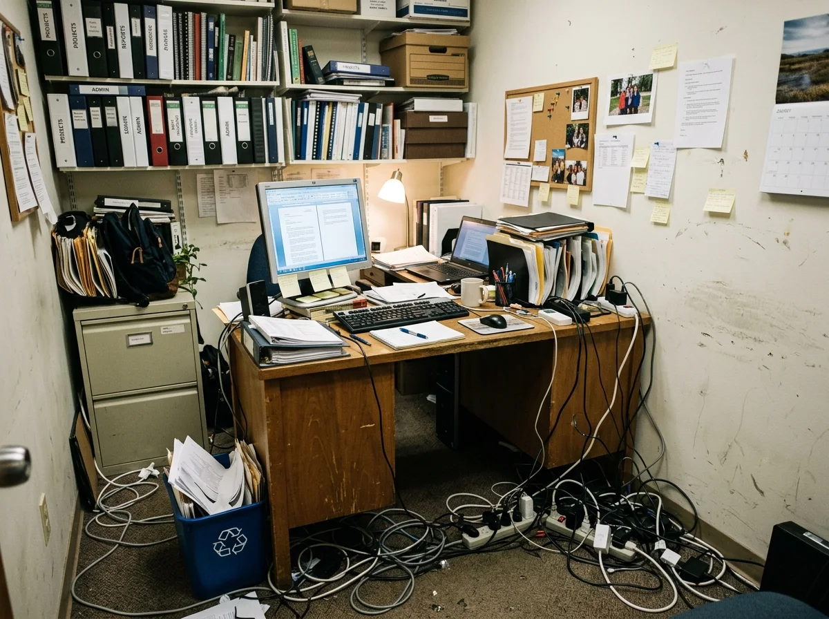 A cramped cluttered corner