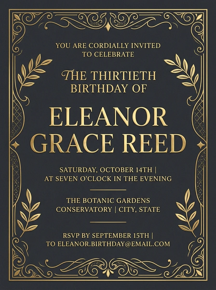 Elegant adult birthday invitation example