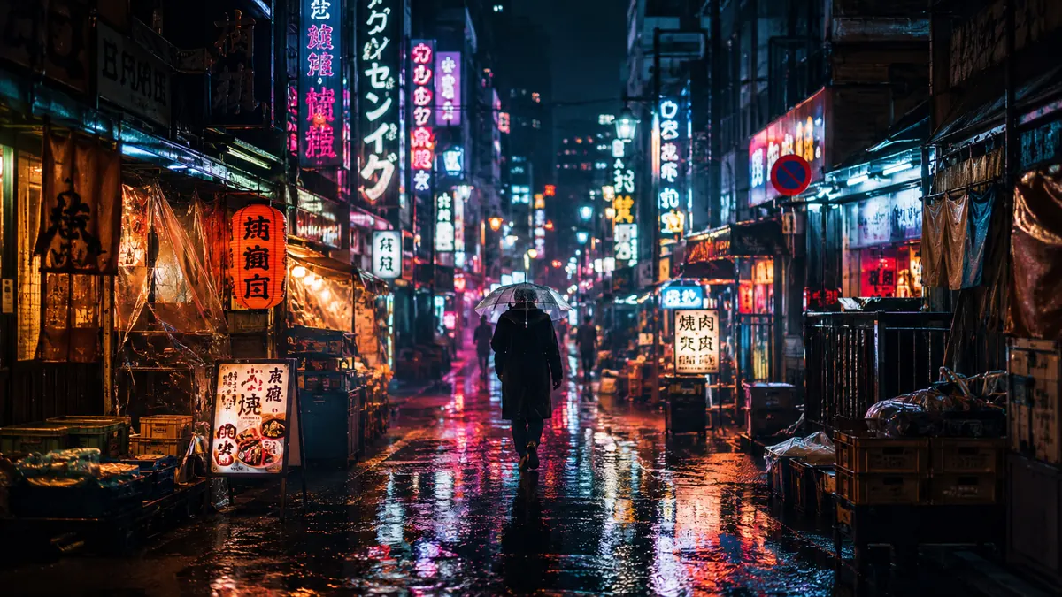 Cyberpunk neon street scene