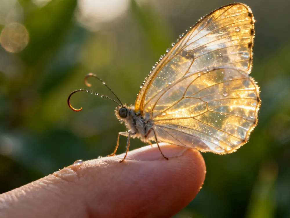 Macro butterfly on fingertip