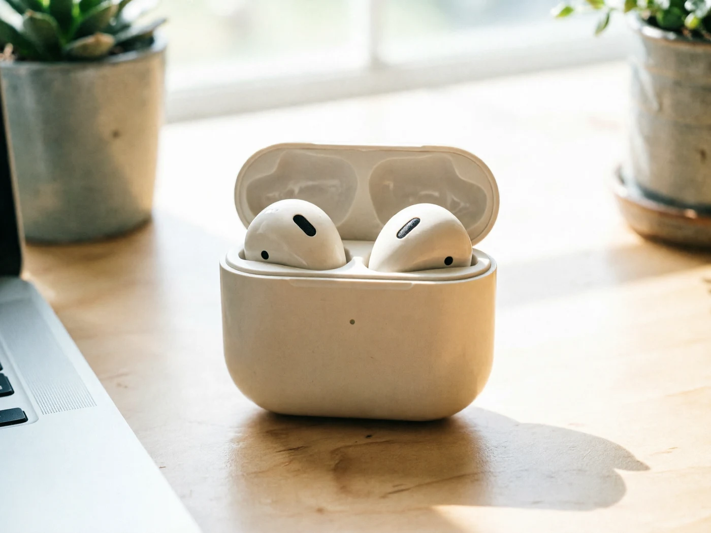 Photorealistic Inkfox AI basic earbuds marketplace hero campaign examp