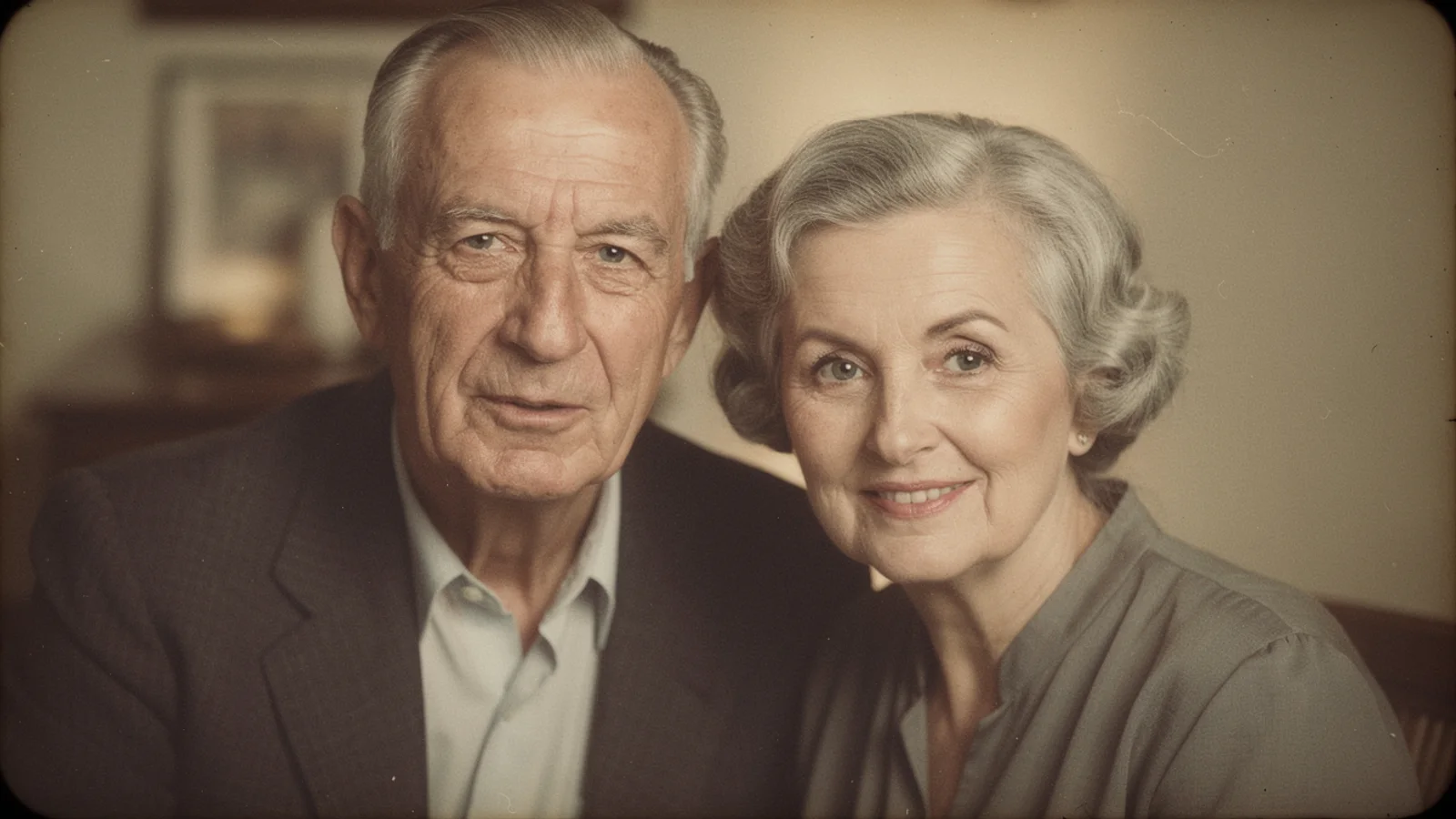Restored old couple photo before animation